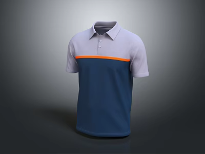 Gray And Blue Short Sleeve Polo Shirt With Orange Horizontal Stripe 3d model