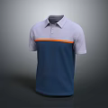 Gray And Blue Short Sleeve Polo Shirt With Orange Horizontal Stripe