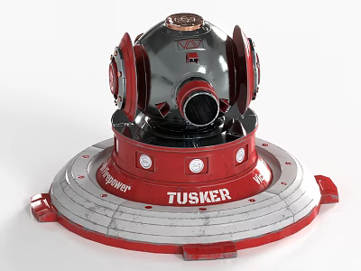 Tusker Weapon Design with Red and Silver Mechanical Components and Features 3d model