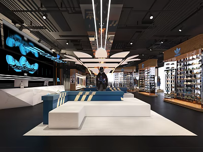 Elegant Modern Retail Store Interior With Display Shelves Merchandise And Lighting Design 3d model