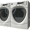 Two White Front Loading Washing Machines With Top Control Panels And Modern Design