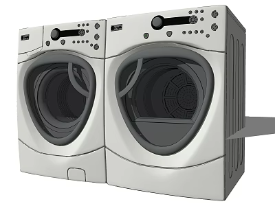Two White Front Loading Washing Machines With Top Control Panels And Modern Design 3d model