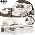 Modern Double Bed With Curved Headboard White Gray Bedding And Small Nightstand