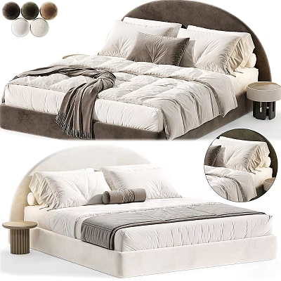 Modern Double Bed With Curved Headboard White Gray Bedding And Small Nightstand 3d model