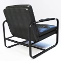 Black Leather Leisure Chair with Stitched Design and Metal Frame Armrests in Modern Style