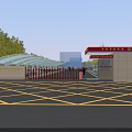 Entrance Gate With Guard Room And Yellow Grid Lines On Road Surface Design