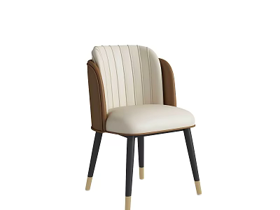 Modern Minimalist Dining Chair With Beige Upholstery Brown Armrests And Black Wooden Legs 3d model