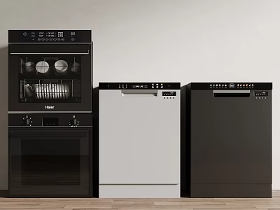 Stylish Modern Kitchen With Black Oven White Dishwasher And Essential Appliances Setup 3d model