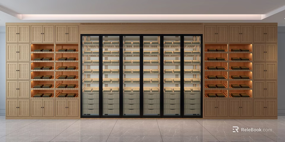 Modern Wooden Decorative Cabinet With Glass Doors And Multiple Display Shelves 3d model 