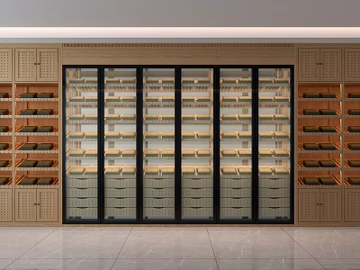 Modern Wooden Decorative Cabinet With Glass Doors And Multiple Display Shelves 3d model