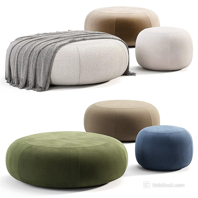 Various Color Round Ottoman Poufs With Soft Fabric For Indoor Seating 3d model 