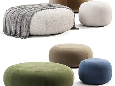 Various Color Round Ottoman Poufs With Soft Fabric For Indoor Seating 3d model