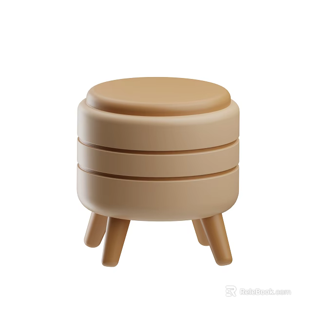 Modern Beige Three Tiered Round Stool With Sturdy Wooden Legs Design 3d model 