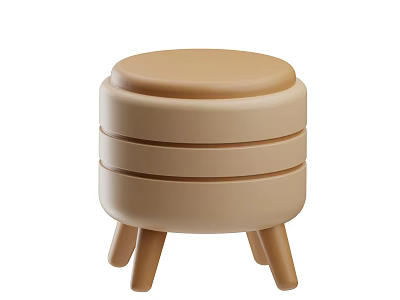 Modern Beige Three Tiered Round Stool With Sturdy Wooden Legs Design 3d model