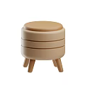 Modern Beige Three Tiered Round Stool With Sturdy Wooden Legs Design