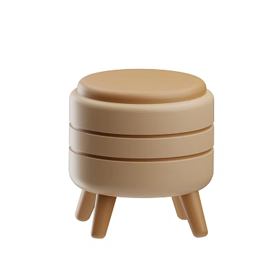 Modern Beige Three Tiered Round Stool With Sturdy Wooden Legs Design 3d model