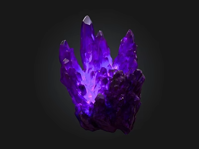 Purple Crystal Cluster Stone Glowing Brightly On Black Background With Sparkling Tips 3d model