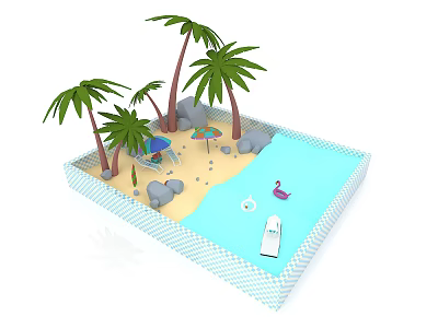 Modern cartoon sketch tourist scenery beach leisure 3d model