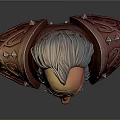 Elderly Man With Gray Hair Beard In Ornate Red Armor 3D Bust With Decorative Shoulders