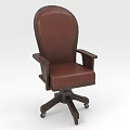 Brown Leather Single Chair With Stitched Design Armrests Wooden Legs And Wheels