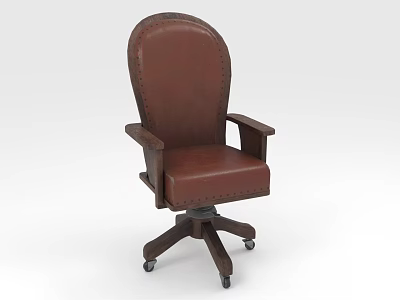 Brown Leather Single Chair With Stitched Design Armrests Wooden Legs And Wheels 3d model