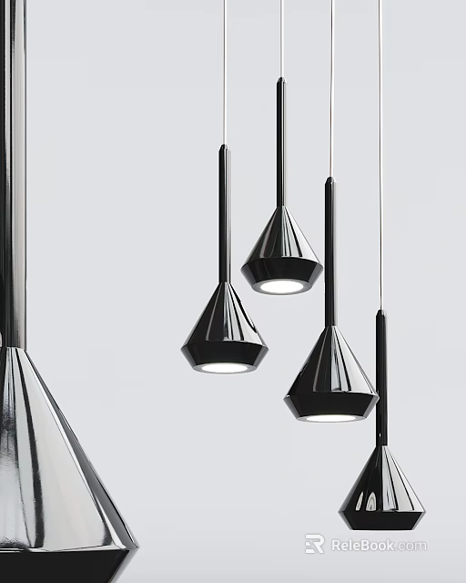 Modern Black Geometric Conical Pendant Lights With Sleek Metal Hanging Design 3d model 