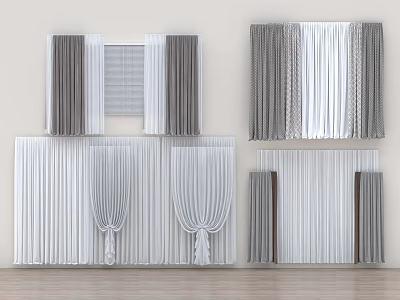 Various White and Gray Layered Curtains with Pleated Sheer Designs for Home Decor 3d model
