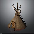 Modern Tepee Interior Design With Traditional Leather And Decorative Wooden Poles