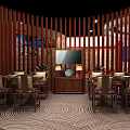 Traditional Chinese Style Exhibition Hall Interior With Circular Layout Wooden Elements And Chinese Style Roof