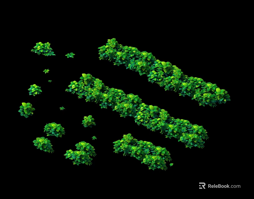 Green Lush Bushes With Various Sizes And Different Shapes Arranged In Groups 3d model