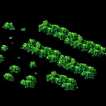 Green Lush Bushes With Various Sizes And Different Shapes Arranged In Groups 3d model