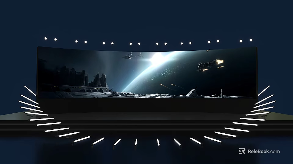 Modern Stage Design With Cosmic Background Illuminated Lights And Steps 3d model 