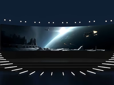 Modern Stage Design With Cosmic Background Illuminated Lights And Steps 3d model