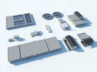 Industrial Factory Buildings With Various Structural Designs And Different Roof Types 3d model