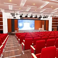 School Auditorium Interior Design With Red Seats Stage And Large Projection Screen