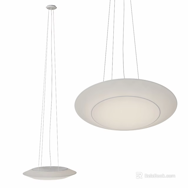 Modern Circular Pendant Ceiling Light With White Sleek Design Suspended By Thin Wires 3d model