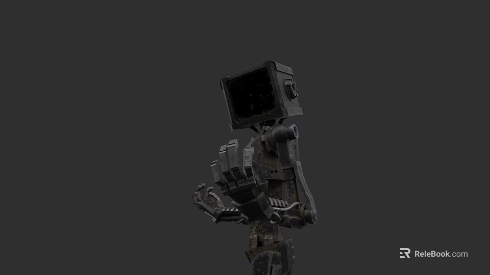 Game and Movie Robot Character With Square Head Mechanical Arms and Metallic Texture 3d model 