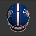 Blue Riddell Football Helmet With White And Red Stripes And Clear Facemask