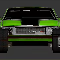 Classic Green Muscle Car With Black Stripes And Shiny Alloy Wheels