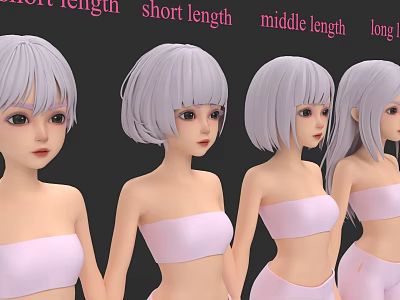 Trendy Woman With Short Middle Long Hair Lengths And Pink Strapless Outfit 3d model