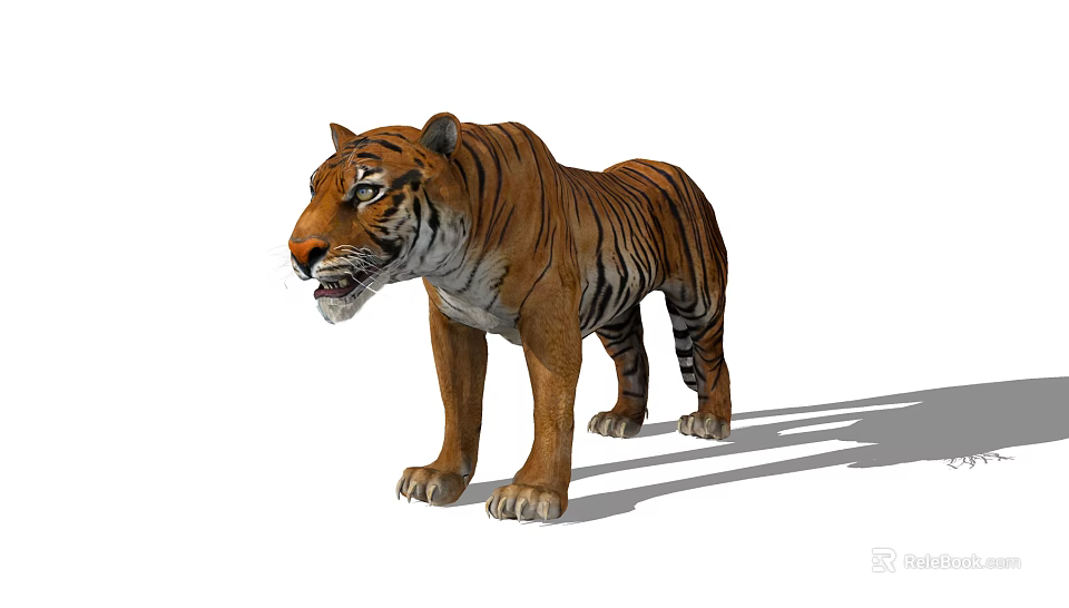 Realistic 3D Reptile Model With Striped Skin Open Mouth And Shadow On White Background 3d model 