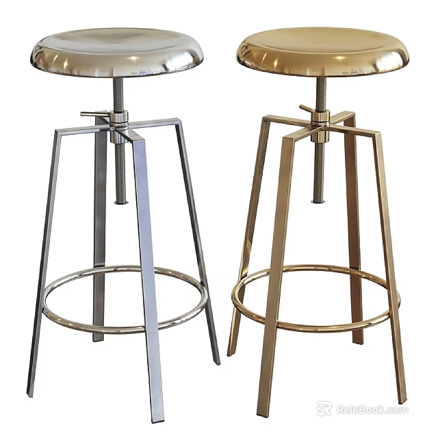 Modern Metal Bar Stools with Silver and Gold Finish and Sturdy Frame Design 3d model 