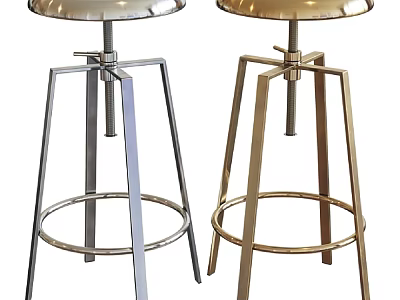 Modern Metal Bar Stools with Silver and Gold Finish and Sturdy Frame Design 3d model