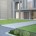 Modern Detached Villa Exterior Design With Gray Facade Large Windows And Front Lawn