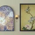Arched And Rectangular Decorative Paintings With Lotus Magnolia And Pink Flowers