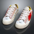 White Stylish Sneakers with Red Floral Design Yellow Accents and Fame Brand Logo