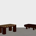 Two Different Designed Stools With Striped Pattern And Solid Color On Light Floor