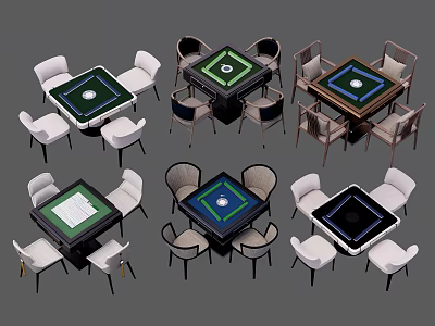 Various Entertainment Table Designs With Different Colored Tops And Matching Chairs 3d model