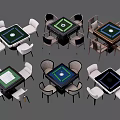 Various Entertainment Table Designs With Different Colored Tops And Matching Chairs 3d model