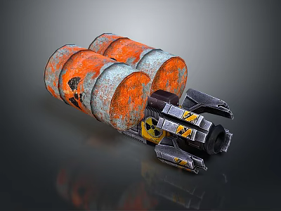 Rusty Orange And Gray Storage Barrels With Radioactive Sign Mechanical Device 3d model